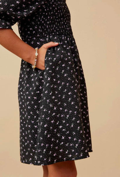 HAYDEN GIRL BLACK DITSY FLORAL SQUARE NECK DRESS #6509