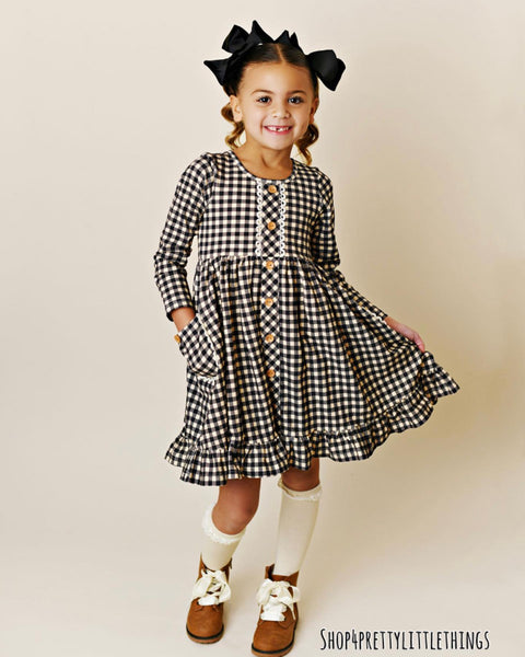 SWOON BABY LEOPARD PRIM GINGHAM POCKET DRESS #2311