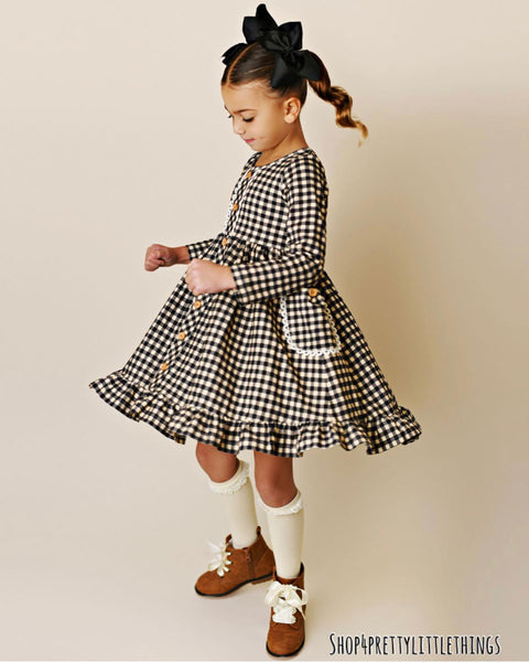 SWOON BABY LEOPARD PRIM GINGHAM POCKET DRESS #2311