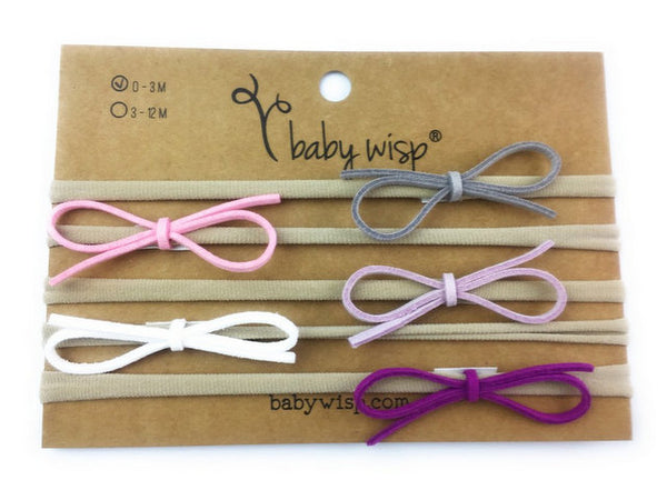 BABY WISP, ULTRA SKINNY FAUX SUEDE BOW BABY HEADBAND 5PK