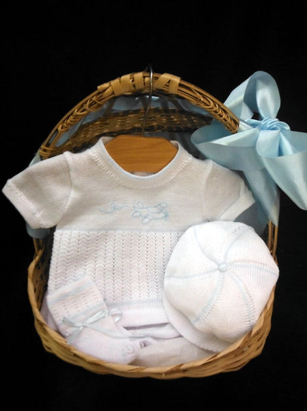 WILL'BETH 4PC WHITE AND BLUE AIRPLANE KNIT SET #855080