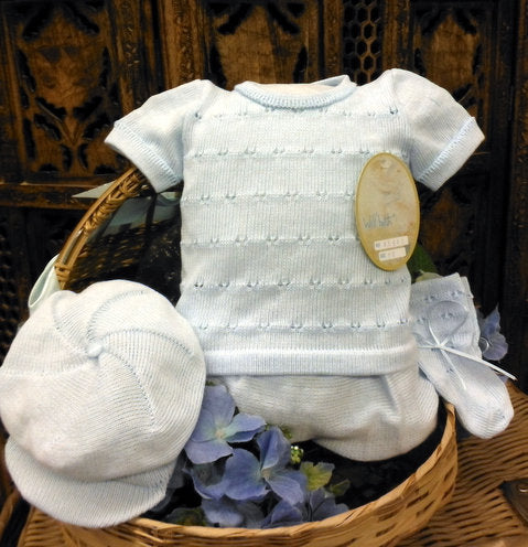 WILL'BETH 4 PC BLUE KNIT NEWBORN SET #856410