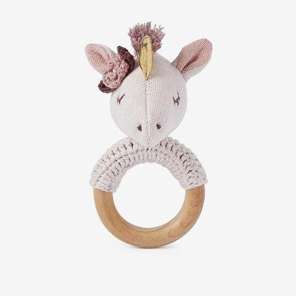 LUNA THE UNICORN WOODEN BABY RING RATTLE
