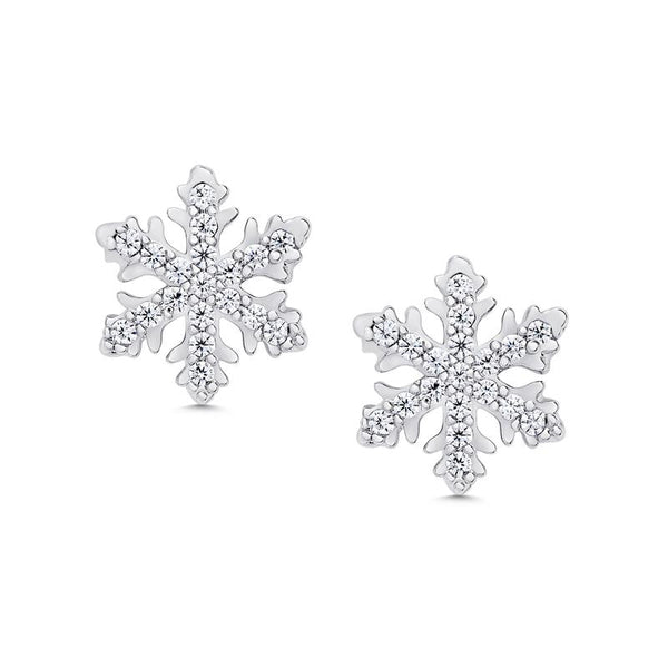 PAVE CZ SNOWFLAKE STUD EARRINGS IN STERLING SILVER