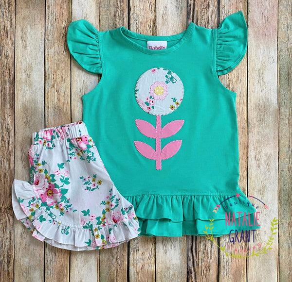 FLOWER APPLIQUÉ SHORT SET
