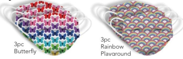 DISPOSABLE KIDS MASKS, BUTTERFLY & RAINBOW PLAYGROUND