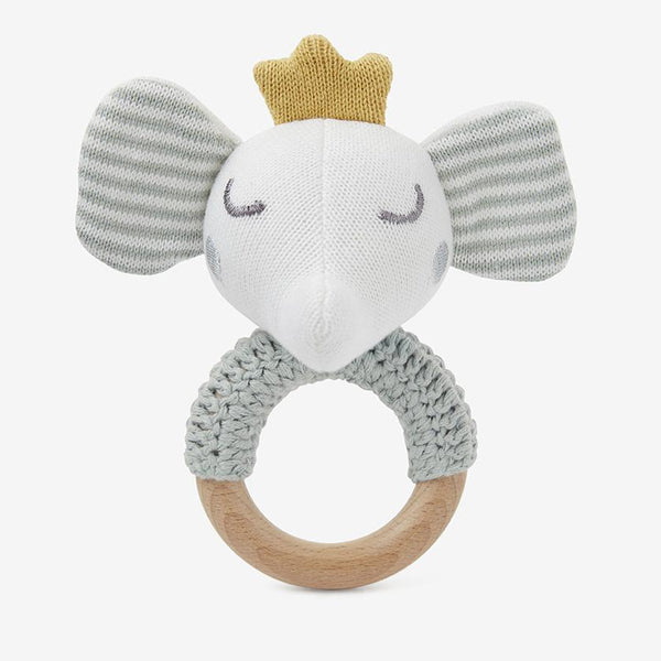 ELEPHANT PRINCE KNIT BABY RING RATTLE