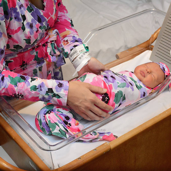 EMILIA FLORAL SWADDLE BLANKET & HEADBAND SET