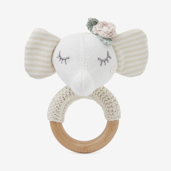 ELEPHANT PRINCESS KNIT BABY RING RATTLE