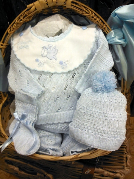 WILL'BETH 4PC WHITE AND BLUE AIRPLANE KNIT SET #855080