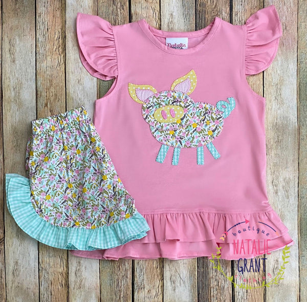 PIG APPLIQUÉ SHORT SET