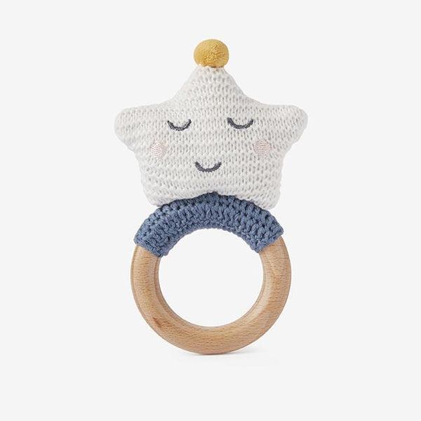 CELESTIAL STAR WOOD BABY RING RATTLE