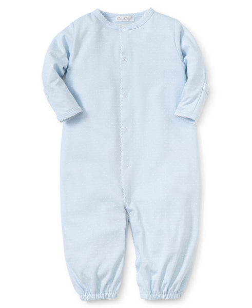 LIGHT BLUE/WHITE TINY DOTS CONVERTER GOWN & HAT SET