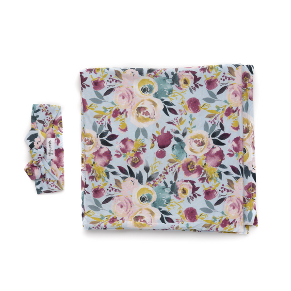 ANNIE FLORAL SWADDLE BLANKET & HEADBAND SET