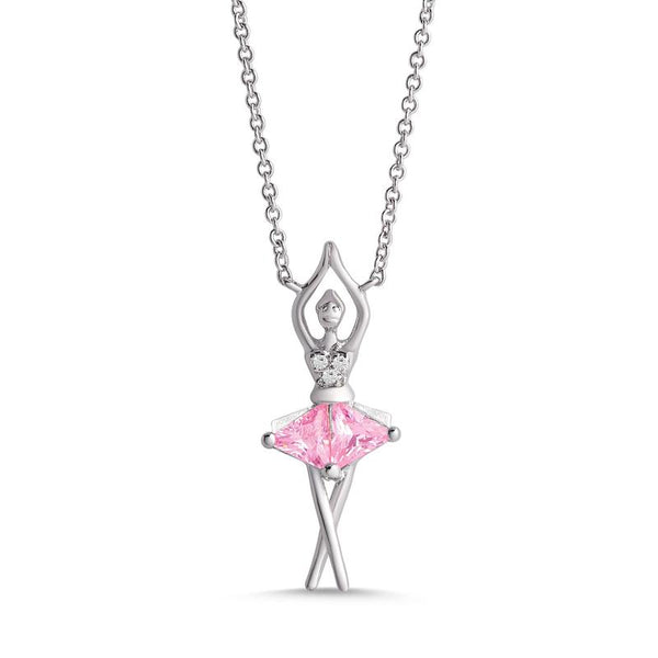 PINK & WHITE CZ BALLERINA NECKLACE IN STERLING SILVER