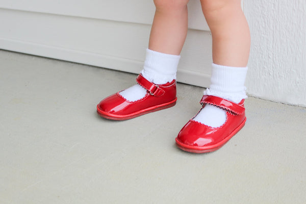 CARA SCALLOPED LEATHER MARY JANE IN RED PATENT #19202R