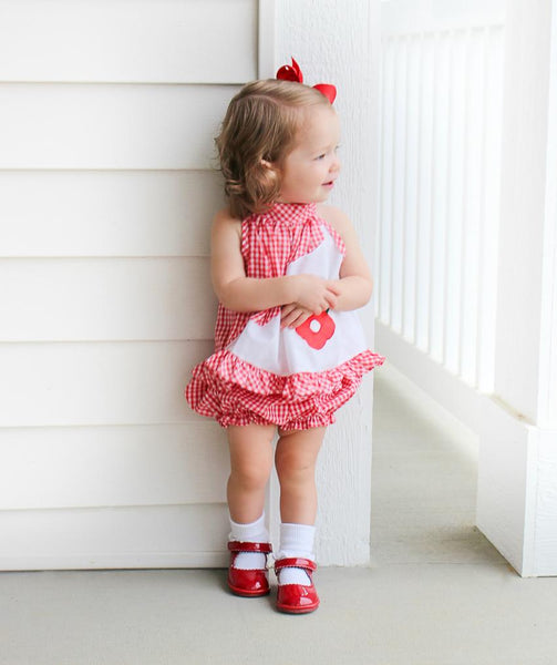 CARA SCALLOPED LEATHER MARY JANE IN RED PATENT #19202R