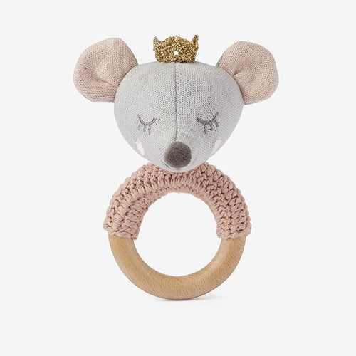 PRINCESS MOUSE WOODEN BABY RING RATTLE