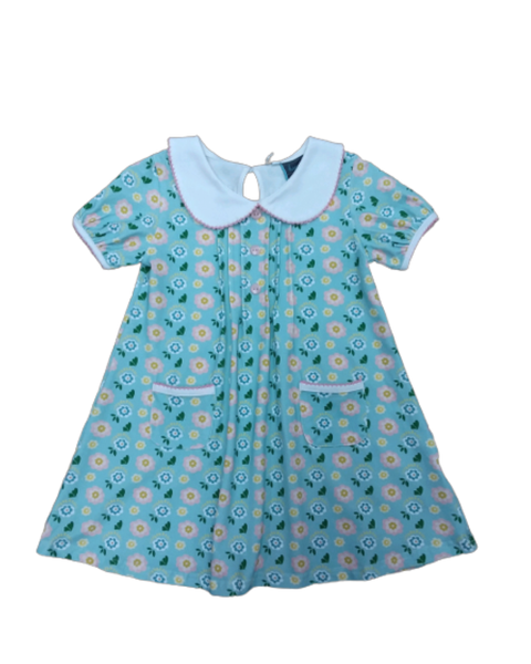 FLOWER PRINT SHORT SLEEVE PLEATED DRESS