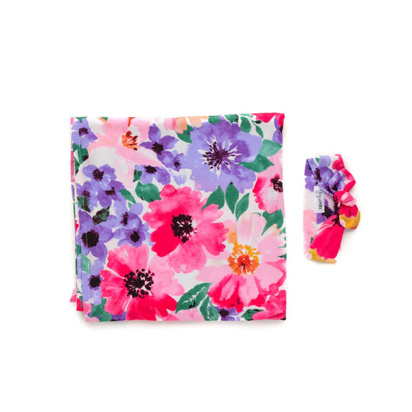 EMILIA FLORAL SWADDLE BLANKET & HEADBAND SET