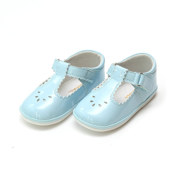 DOTTIE SCALLOPED T-STRAP MARY JANE IN PATENT SKY BLUE