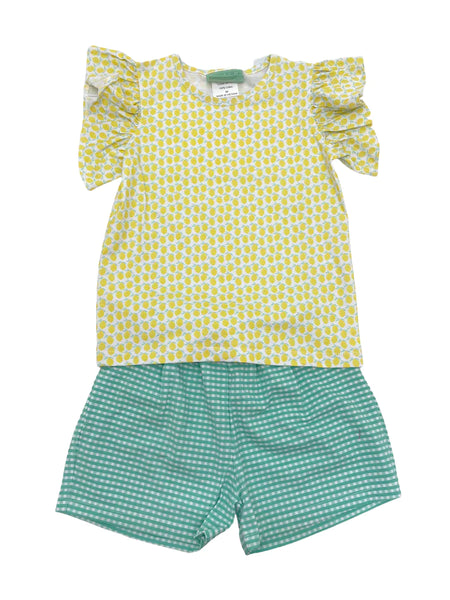 SAGE AND LILY LEMON GREEN GINGHAM PLEATED SHORT SET, 7898