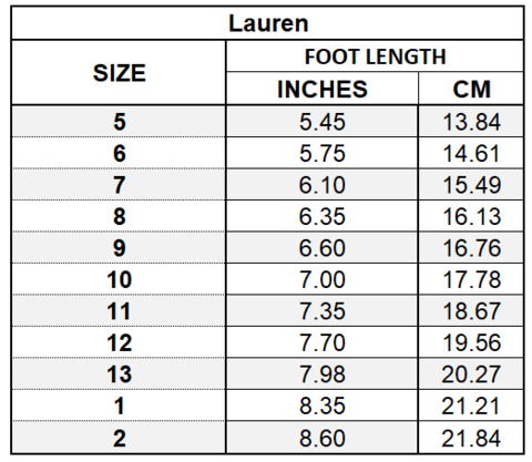 Lauren ralph lauren shoes size chart sale