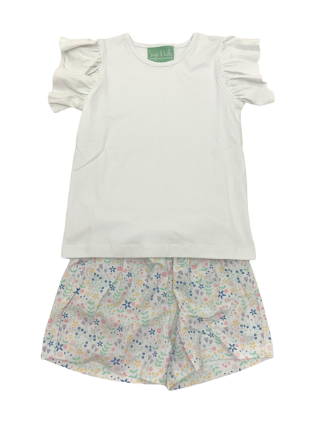 SAGE AND LILY SPRING FLOWERS PLEATED SHORT SET
