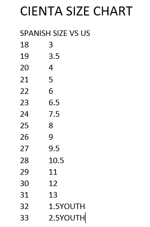 Cienta shoes sale size chart