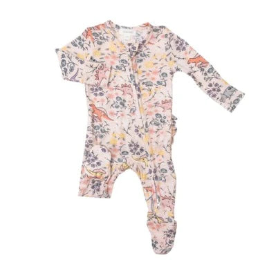 DITSY DINO 2 WAY RUFFLE ZIPPER FOOTIE