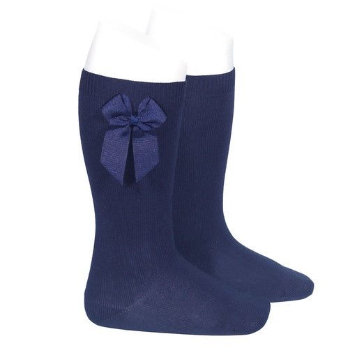 KNEE SOCK WITH SIDE GROSGRAIN BOW