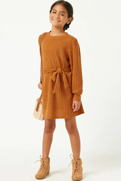 HAYDEN CAMEL BROWN TIE-WAIST SWEATER DRESS