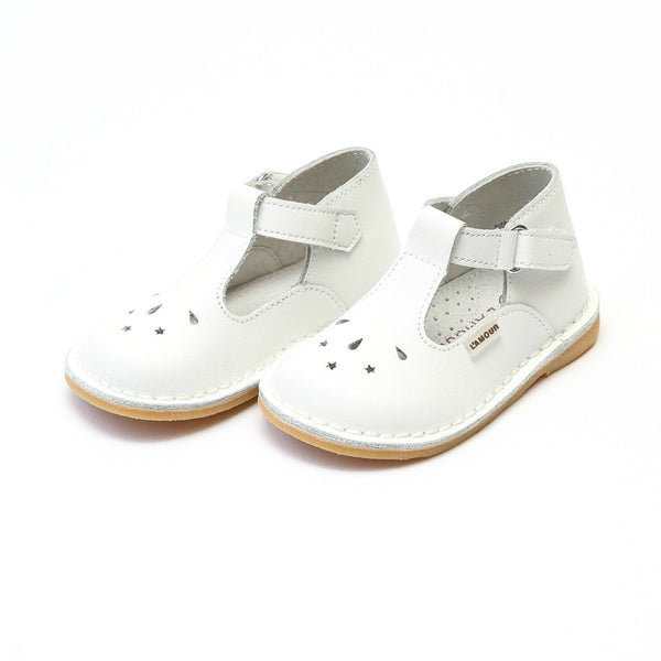 CASSIE STITCH DOWN LEATHER T-STRAP MARY JANE IN WHITE
