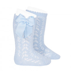CROCHET KNEE SOCK WITH BOW IN BABY BLUE #2519410