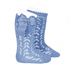 CROCHET KNEE SOCK WITH BOW IN COUNTRY BLUE #2519446