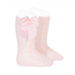 CROCHET KNEE SOCK WITH BOW IN ROSE PINK #2519500