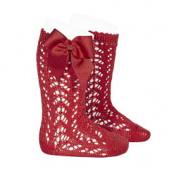 CROCHET KNEE SOCK WITH BOW IN COUNTRY PINK #2519526