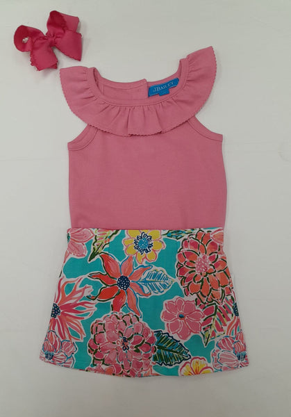J BAILEY PINK OCEAN FLORAL SKORT SET