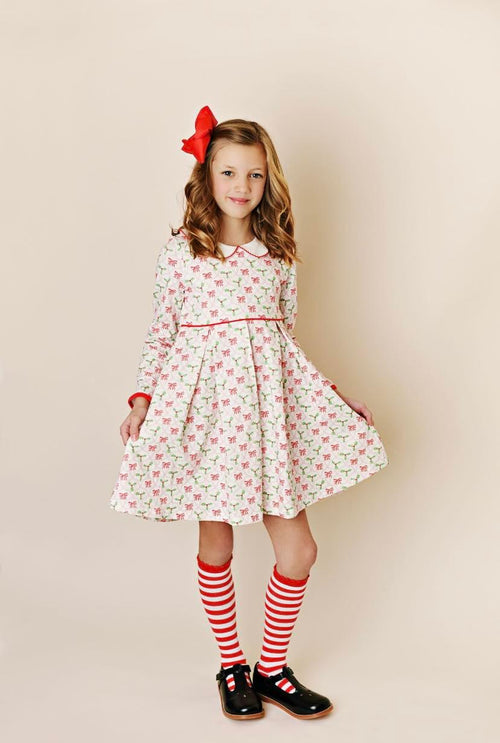 HOLLY BOW WATERCOLOR PROPER PICOT PLEAT DRESS #2366