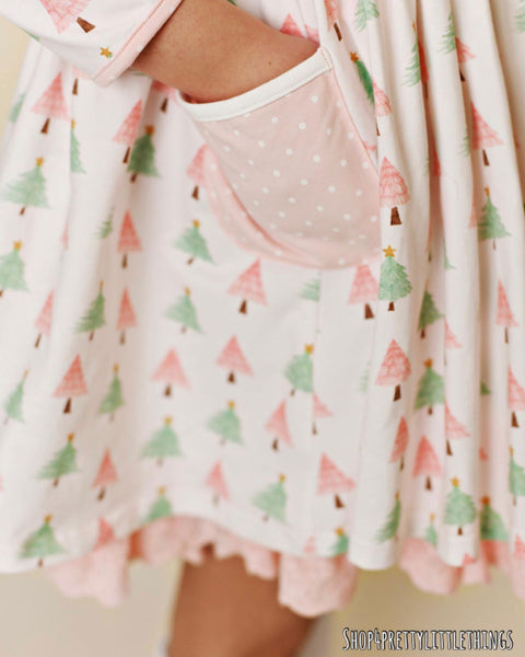 PINK CHRISTMAS BLISS POCKET EYELET DRESS #2356