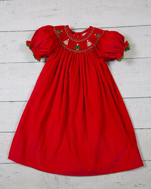 CLASSIC RED TREE, SS SMOCKED BISHOP DRESS #19440