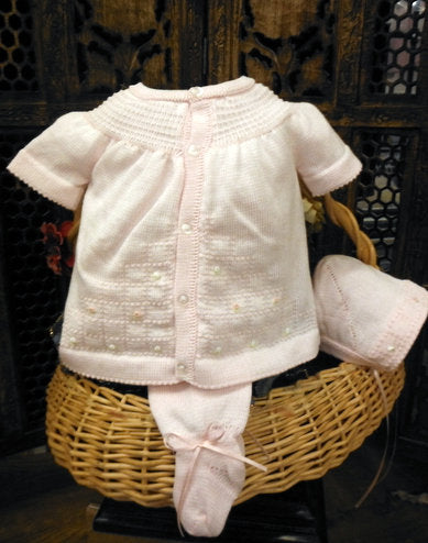 WILL'BETH 4 PIECE WELCOME BABY KNIT SET IN WHITE WITH PINK #807370