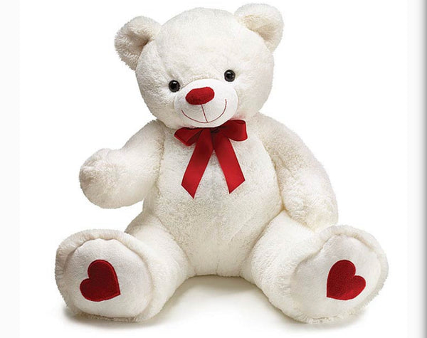 PLUSH WHITE BEAR WITH RED BOW AND HEART PAWS