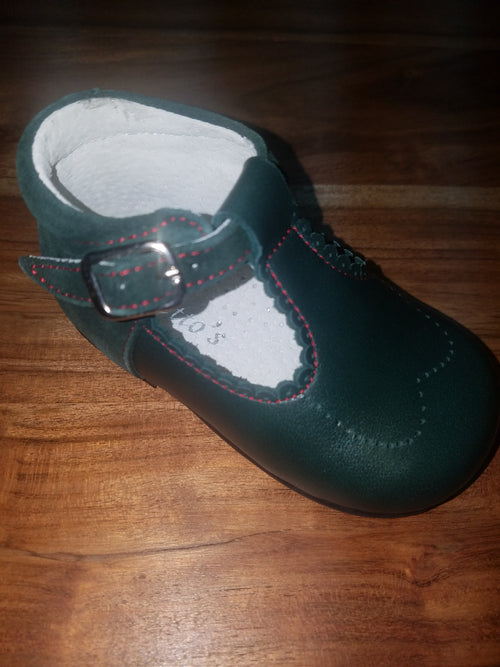 GEPPETTOS GREEN LEATHER T-STRAP MARY JANES #484GNL