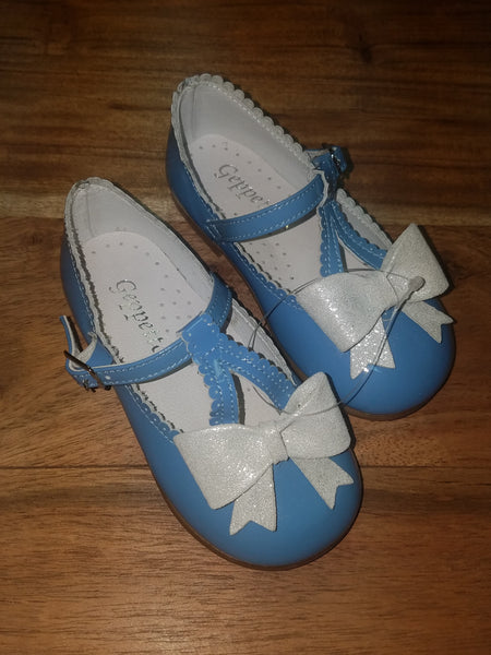 T-STRAP BLUE SHOE WITH WHITE BOW #575BWS