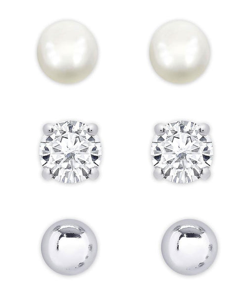 FRESHWATER PEARL & CZ STUD SET IN STERLING SILVER