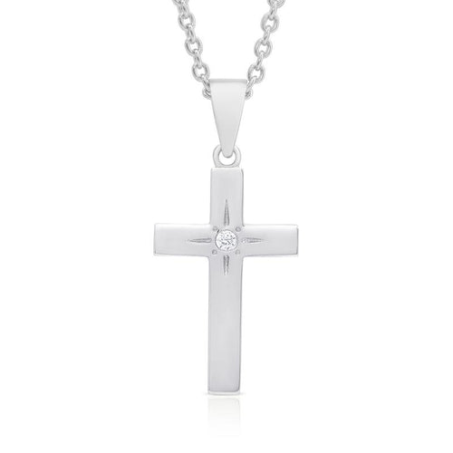 CROSS NECKLACE WITH CZ IN STERLING SILVER