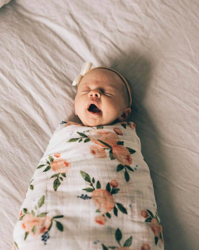 COTTON MUSLIN SWADDLE, WATERCOLOR ROSES