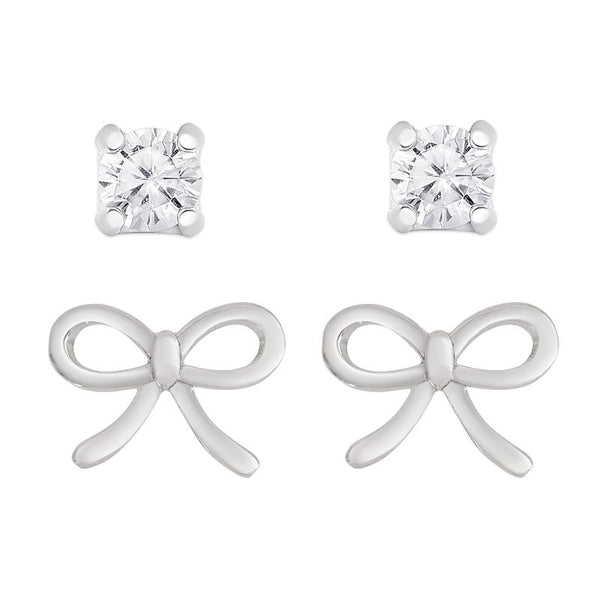 BOW AND CZ STUD SET IN STERLING SILVER