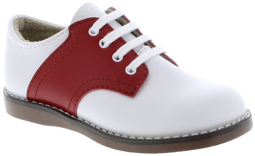 FOOTMATES CHEER SADDLE OXFORDS, WHITE/APPLE RED